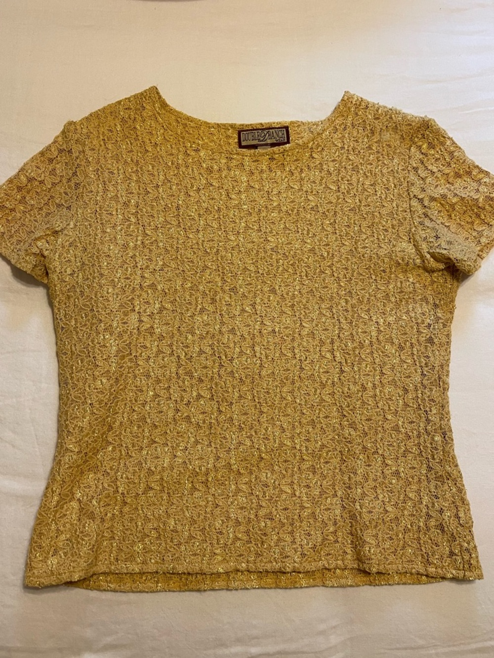 Vintage Double D Ranch Golden Yellow Lace Short Sleeve Top